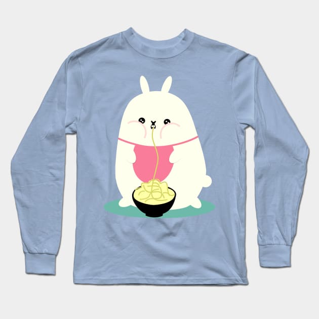 Fat bunny eating noodles Long Sleeve T-Shirt by EuGeniaArt